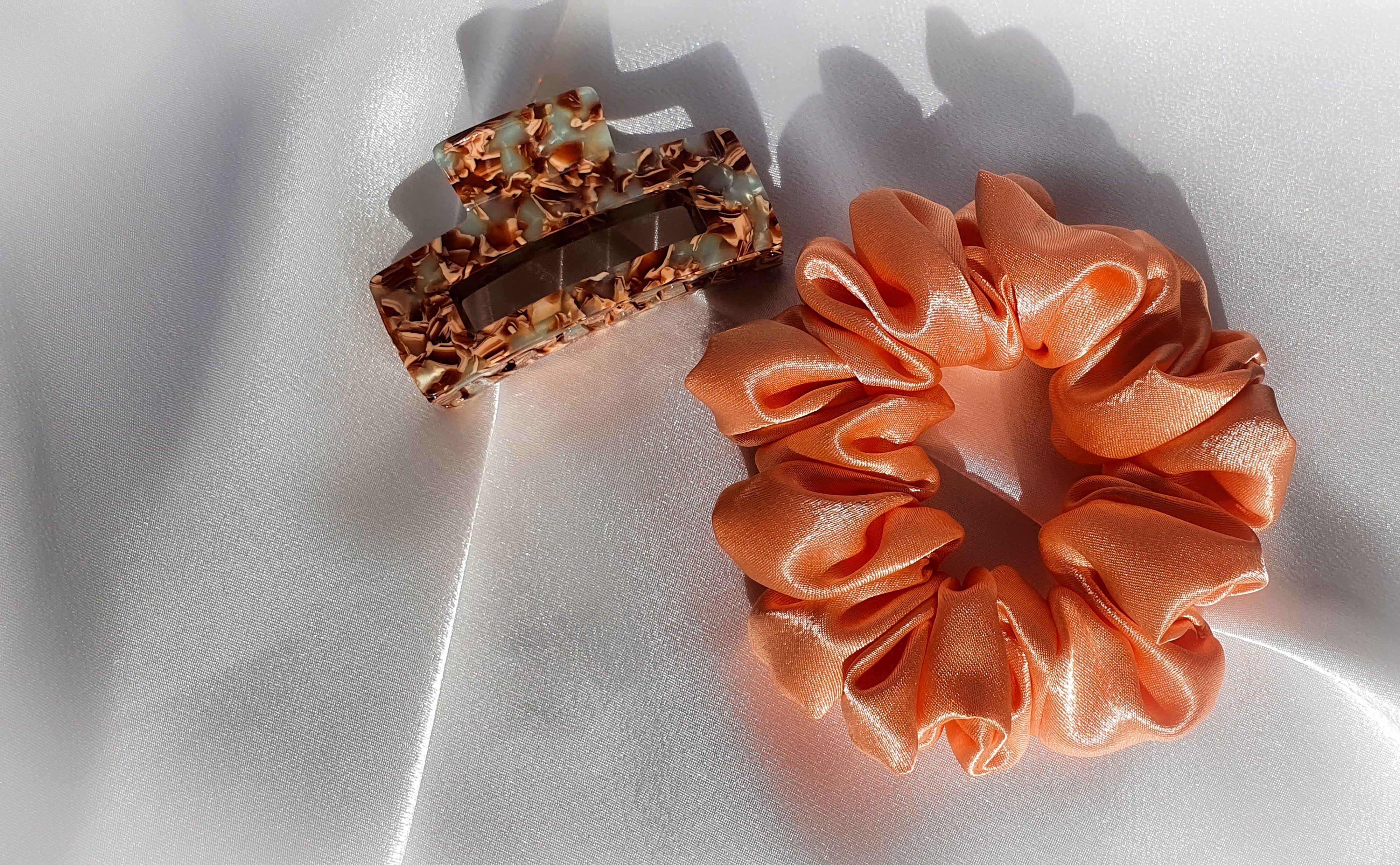 Peach Orange luxury satin scrunchie