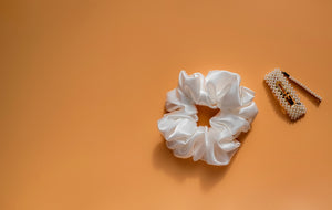 Pearl White luxury satin scrunchie