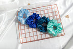 Load image into Gallery viewer, Azure Luxury Satin Scrunchies Sky Blue Royal Blue Vintage Blue Mint Green
