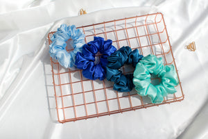 Azure Luxury Satin Scrunchies Sky Blue Royal Blue Vintage Blue Mint Green