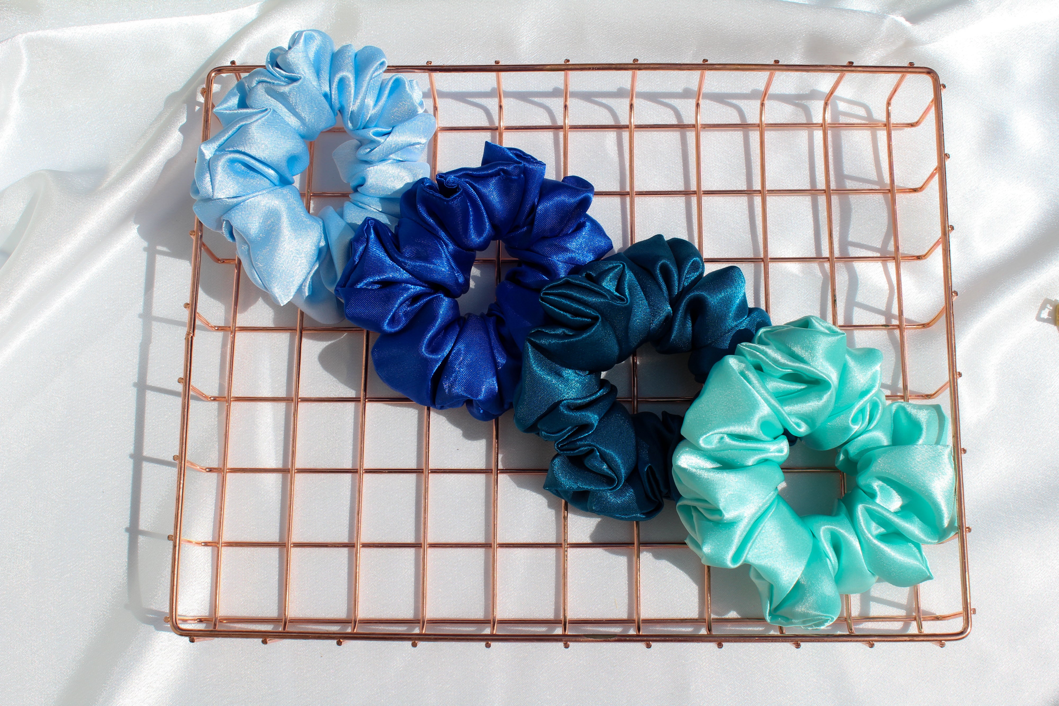 Azure Luxury Satin Scrunchies Sky Blue Royal Blue Vintage Blue Mint Green