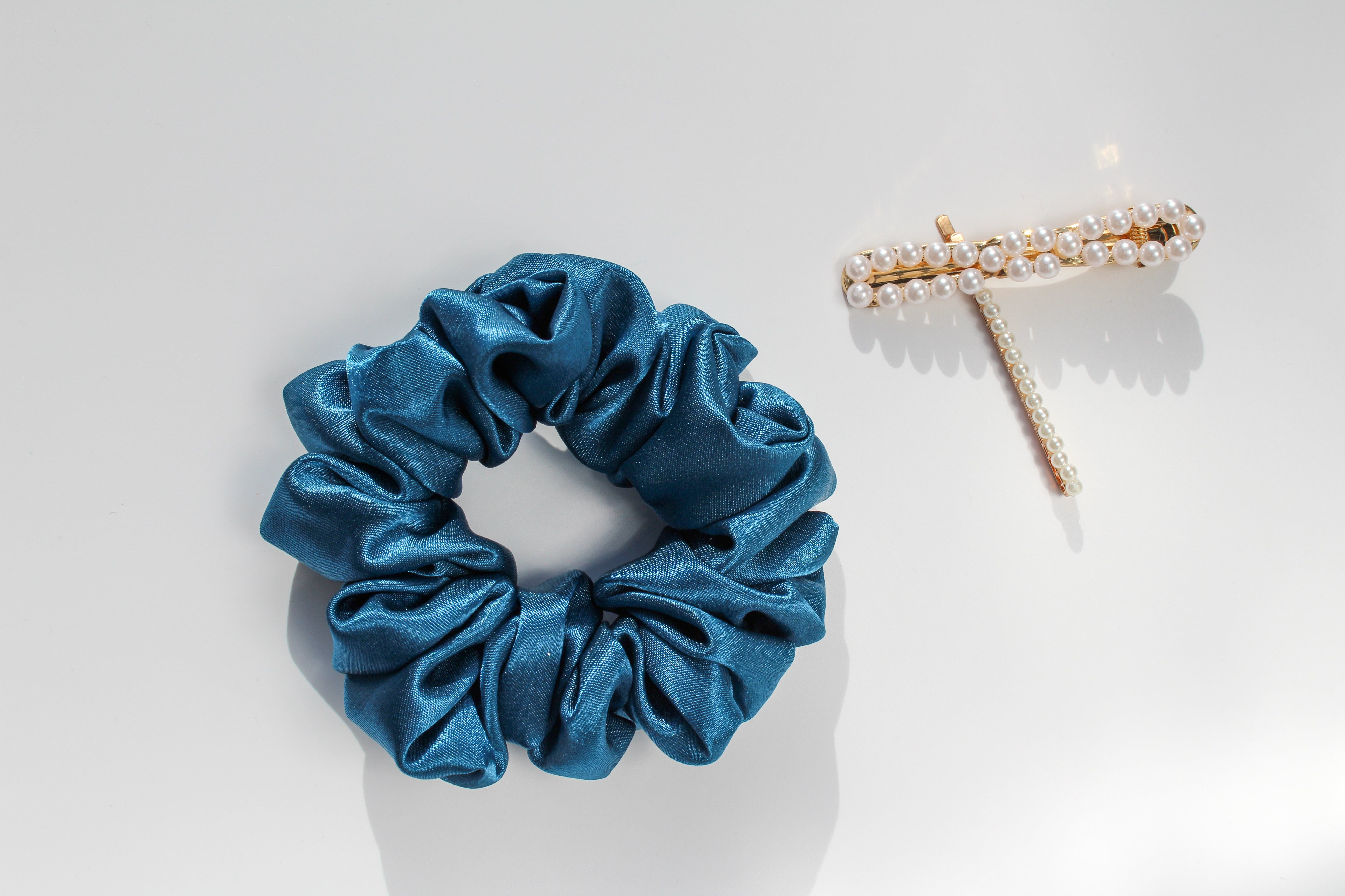 Luxury Vintage Blue Satin Scrunchie