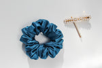 Load image into Gallery viewer, Luxury Vintage Blue Satin Scrunchie
