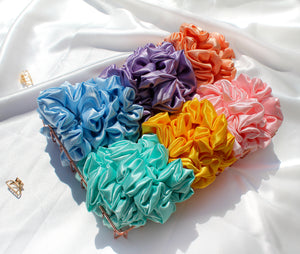 Pastel Satin Scrunchies Baby Blue Lilac Peach Yellow Baby Pink Mint Green